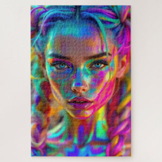 Rainbow Muse Colourful Goddess with Braided Hair Jigsaw Puzzle