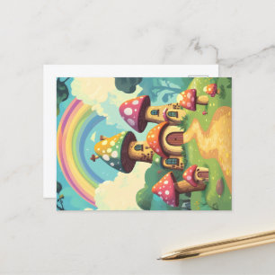 Rainbow mushroom houses 4 postcard