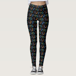 Rainbow Music Note Black Leggings