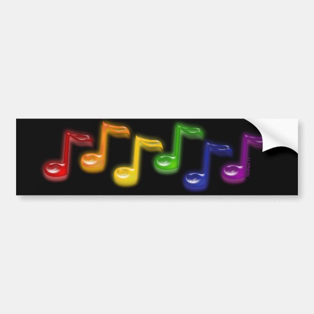 Rainbow Music Notes Black Bumper Sticker (Front)