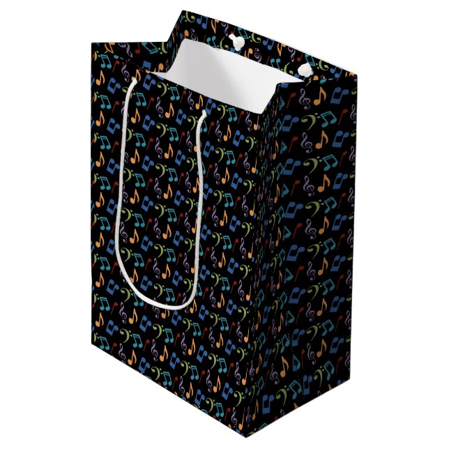 Rainbow Music Notes (Black) Medium Gift Bag (Front Angled)
