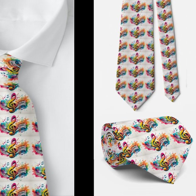 Rainbow Music Notes Musician Music Teacher Tie (Creator Uploaded)