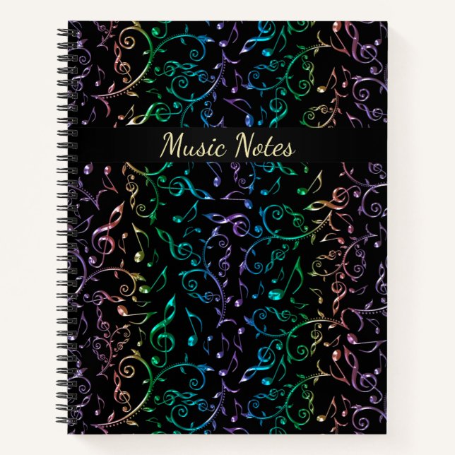 Rainbow Music Notes Personalised Notebook (Front)