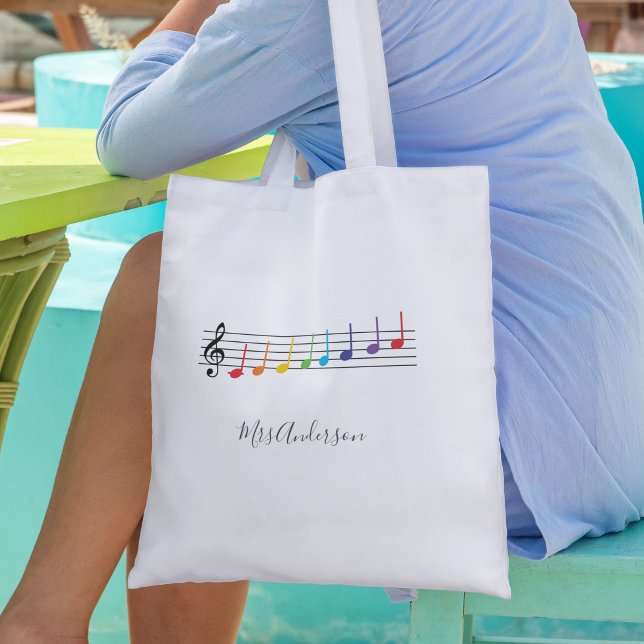 Rainbow Music Notes Scale Music Teacher Tote Bag (Creator Uploaded)