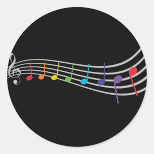 Rainbow Music Notes Treble Clef Elegant Silver Classic Round Sticker
