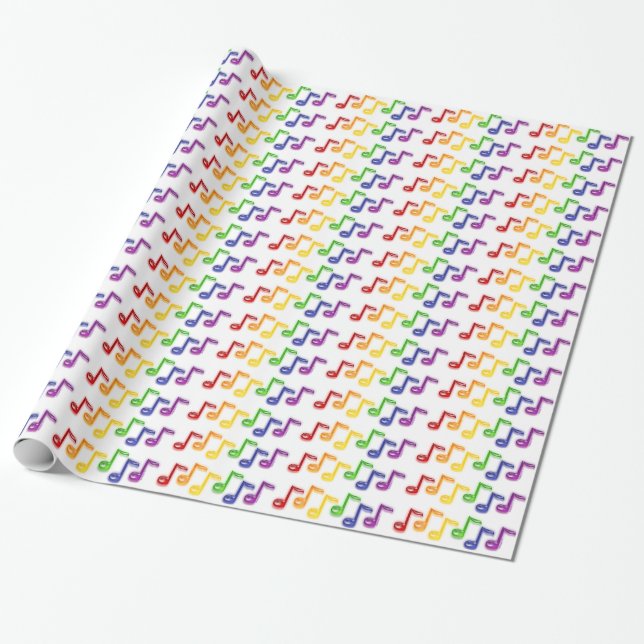Rainbow Music Notes Wrapping Paper (Unrolled)