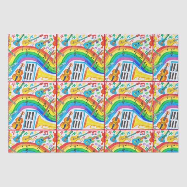 Rainbow Musical Instruments Band Teacher Decoupage Tissue Paper (Front)