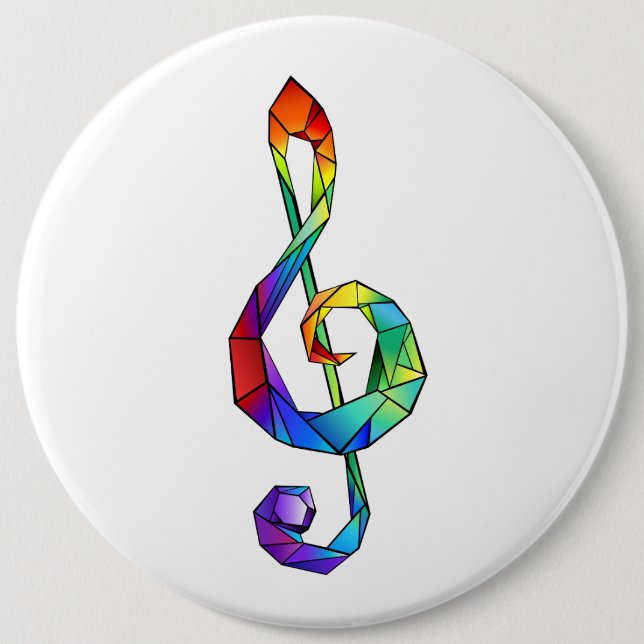 Rainbow musical key treble clef 6 cm round badge (Front)