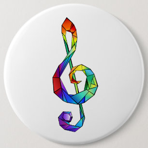 Rainbow musical key treble clef 6 cm round badge