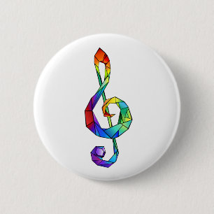 Rainbow Musical Key treble clef 6 Cm Round Badge
