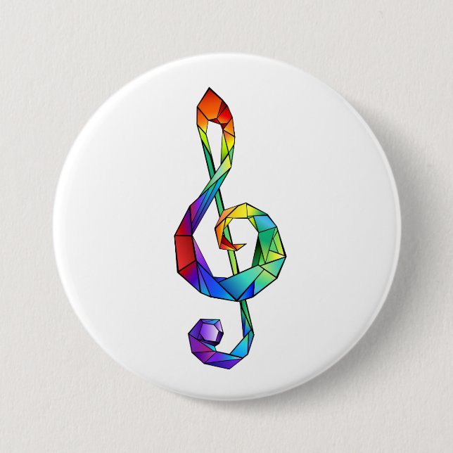 Rainbow musical key treble clef 7.5 cm round badge (Front)