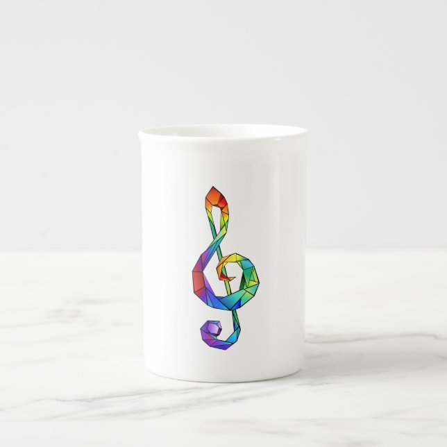 Rainbow musical key treble clef bone china mug (Front)
