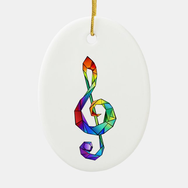 Rainbow musical key treble clef ceramic ornament (Front)