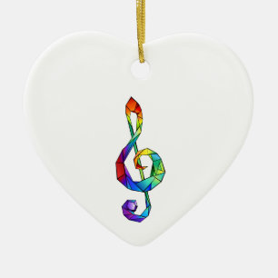 Rainbow musical key treble clef ceramic ornament
