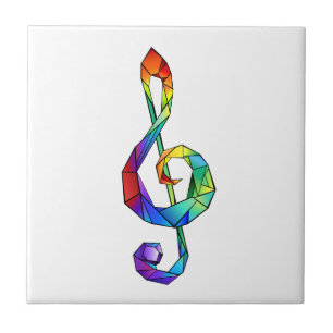 Rainbow musical key treble clef ceramic tile