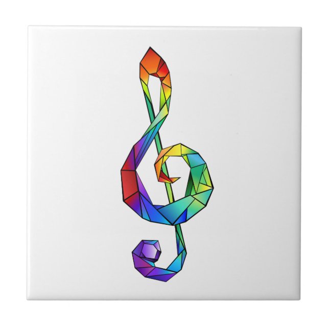 Rainbow musical key treble clef ceramic tile (Front)