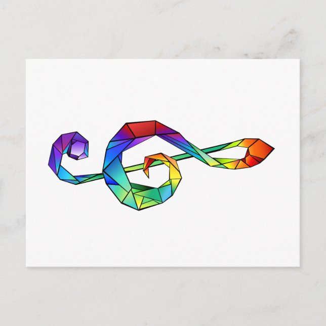 Rainbow Musical Key treble clef Holiday Postcard (Front)