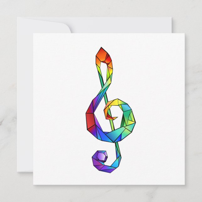 Rainbow Musical Key treble clef Invitation (Front)