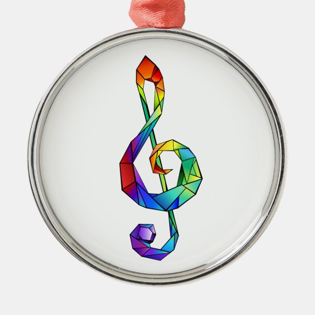 Rainbow musical key treble clef metal ornament (Front)