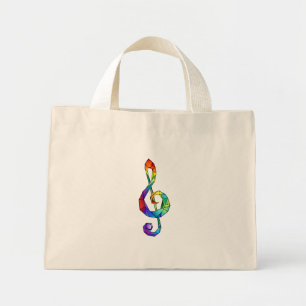 Rainbow musical key treble clef mini tote bag