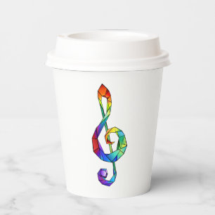 Rainbow Musical Key treble clef Paper Cups