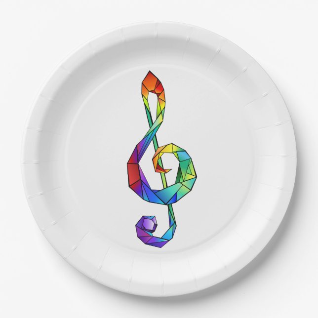 Rainbow musical key treble clef paper plate (Front)