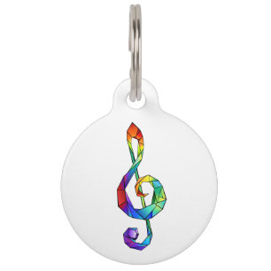 Rainbow musical key treble clef pet tag