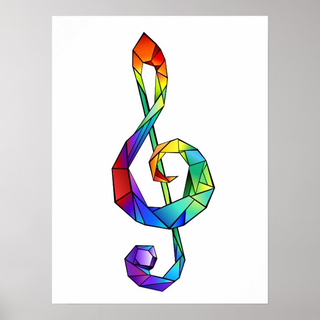 Rainbow musical key treble clef poster (Front)