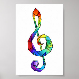 Rainbow musical key treble clef poster
