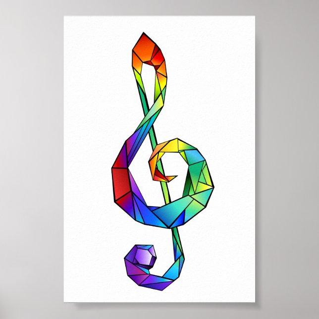 Rainbow musical key treble clef poster (Front)