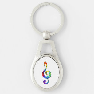 Rainbow musical key treble clef ring