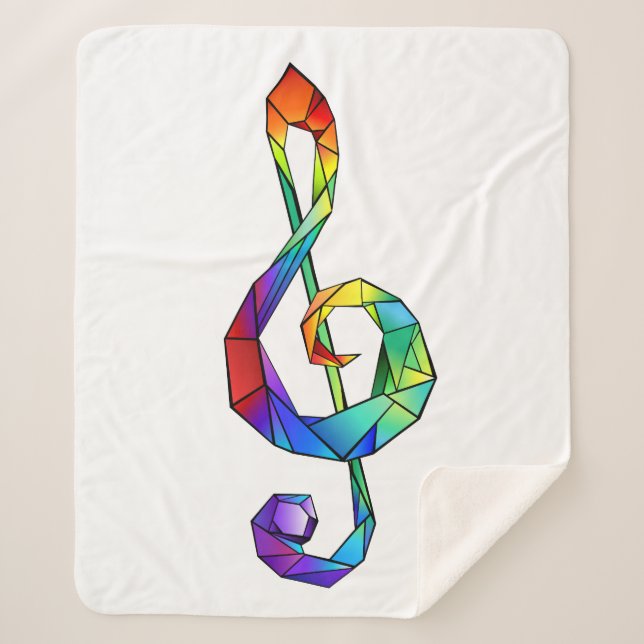 Rainbow musical key treble clef sherpa blanket (Front)