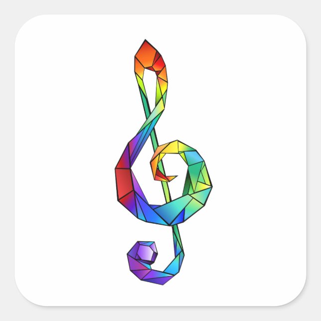 Rainbow musical key treble clef square sticker (Front)