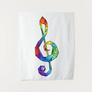 Rainbow musical key treble clef tapestry