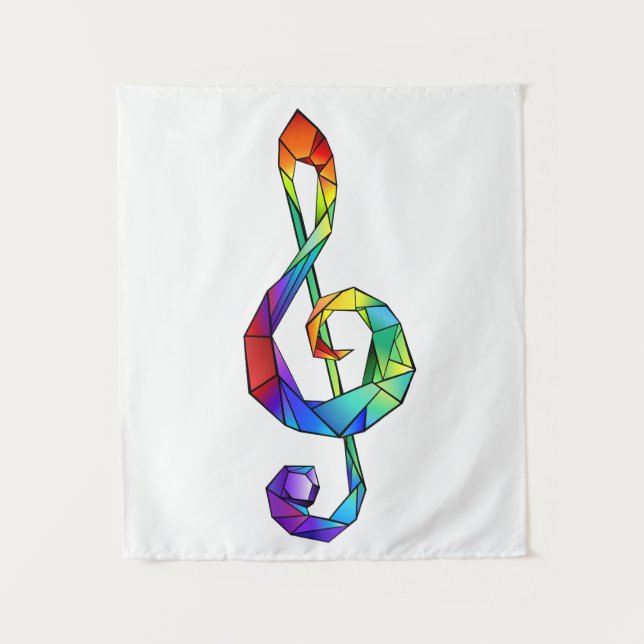 Rainbow musical key treble clef tapestry (Front)