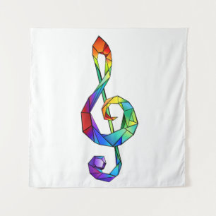 Rainbow musical key treble clef tapestry
