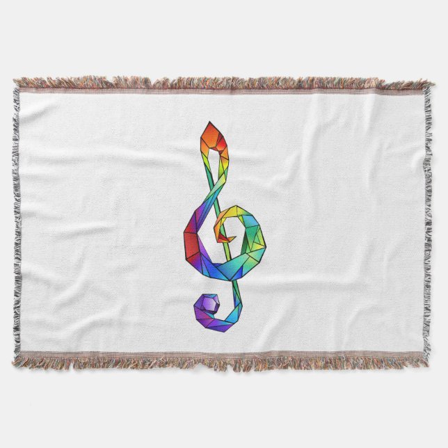 Rainbow musical key treble clef throw blanket (Front)