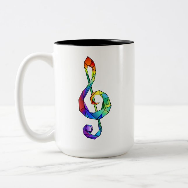Rainbow musical key treble clef Two-Tone coffee mug (Left)