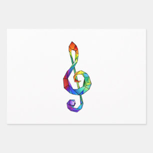 Rainbow musical key treble clef wrapping paper sheet