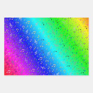 rainbow,Musical+ Note, luxury, gold, royal, elegan Wrapping Paper Sheet