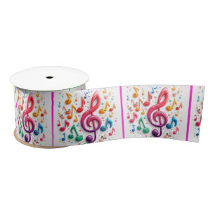 Rainbow Musical Notes With Animated Faces Satin Ribbon