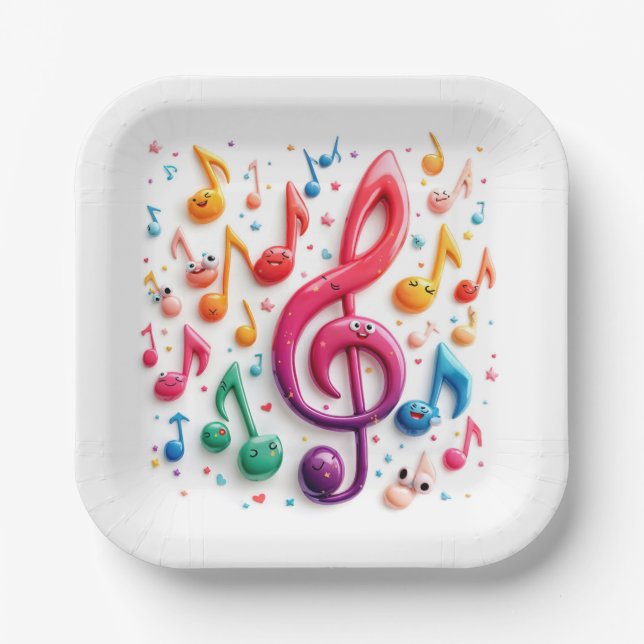 Rainbow Musical Notes With Eyeballs Paper Plate (Front)