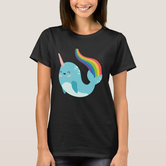 Rainbow Narwhal for Girls Cute Narwhale Graphic T-Shirt (Front)