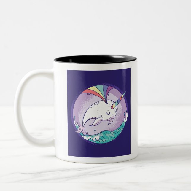 Rainbow Narwhal Two-Tone Coffee Mug (Left)