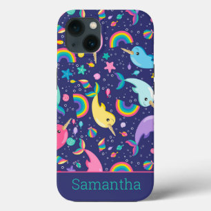 Rainbow Narwhal Under The Sea Girls Personalised iPhone 13 Case