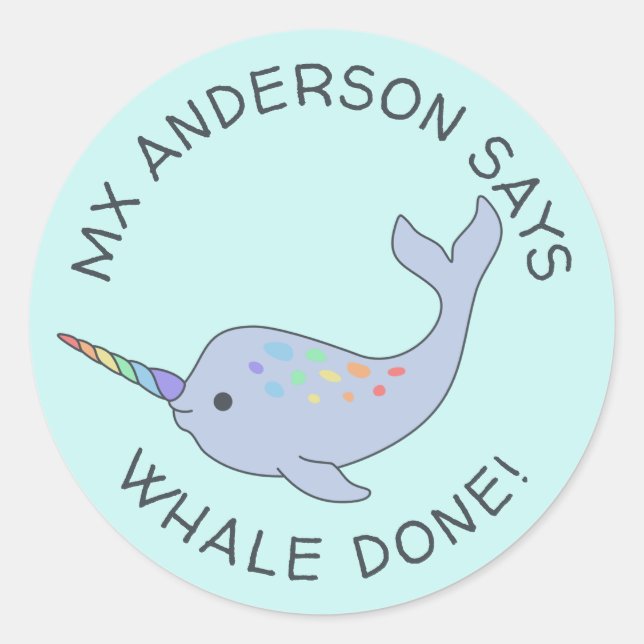 Rainbow Narwhal Whale Done Stickers (Front)
