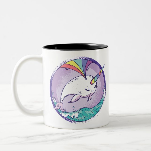 Rainbow Narwhale Two-Tone Coffee Mug (Left)