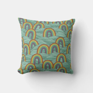 Rainbow Nature: Hand-Drawn Vintage Composition Cushion