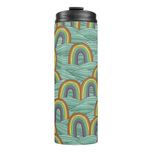 Rainbow Nature: Hand-Drawn Vintage Composition Thermal Tumbler (Front)