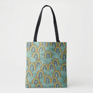 Rainbow Nature: Hand-Drawn Vintage Composition Tote Bag